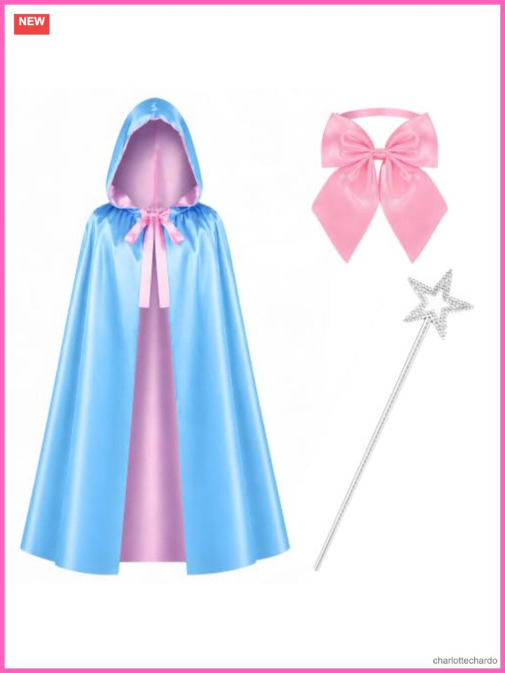 Women's Halloween Fairy Costume Set Hooded Cloak Bow Tie Wand Party Dress Up